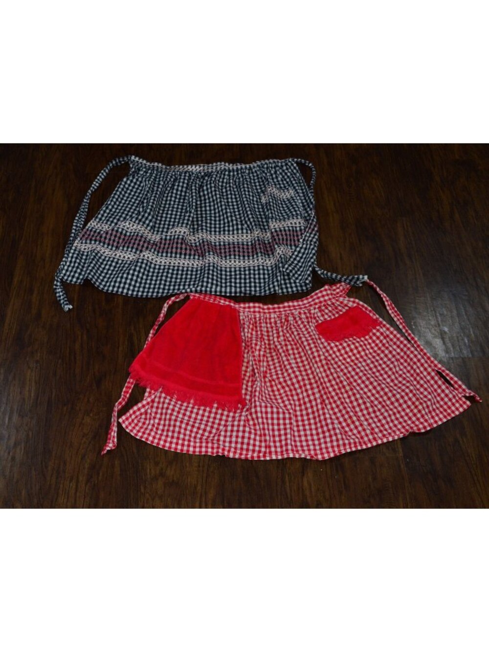 Vintage Aprons Lot of 2 Retro Cottagecore Farmhouse Chic Red Black Gingham